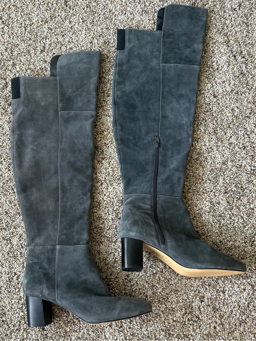 NWOT WHBM Gray Suede Knee-High Block Heel Boots 8